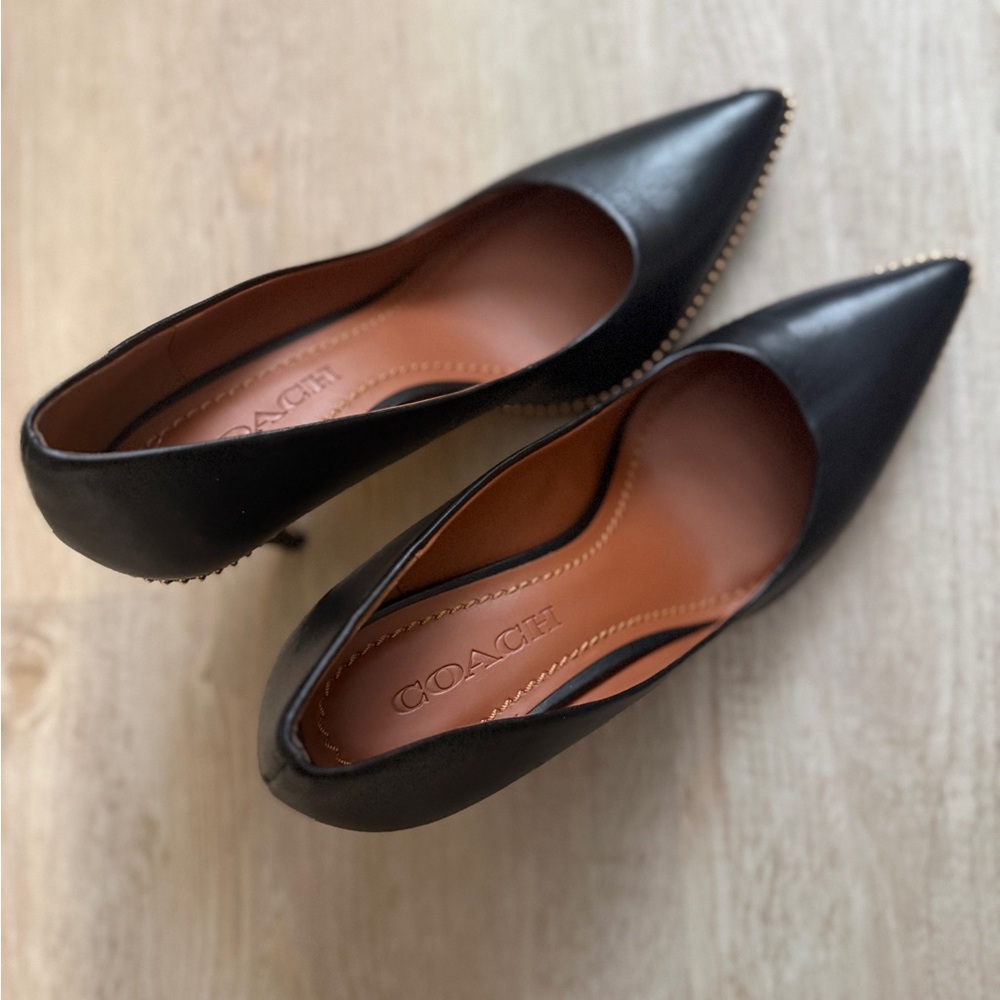 Coach Black Leather Heels with Gold Accents size8 - Picture 3 of 5